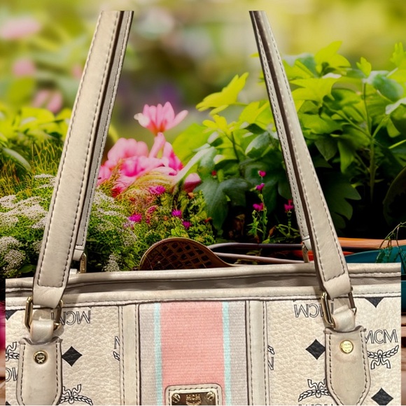 MCM Beige & Pink Stripe Shoulder Bag w/Certificate of Authenticity - Picture 6 of 15
